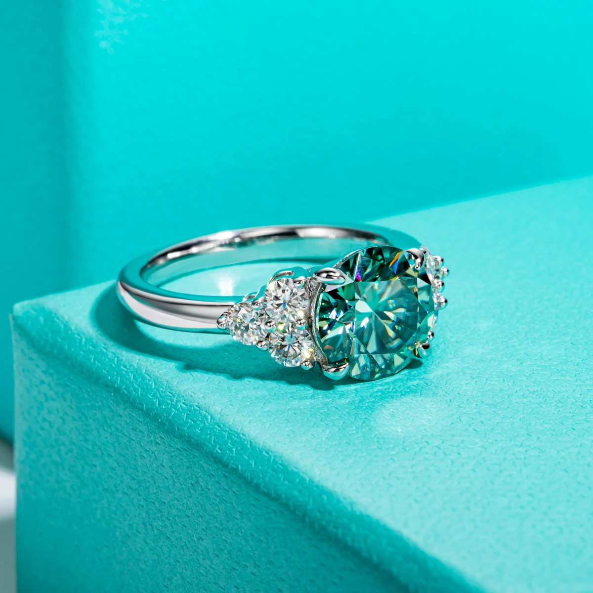 Stunning 3ct Blue-Green Moissanite Engagement Ring