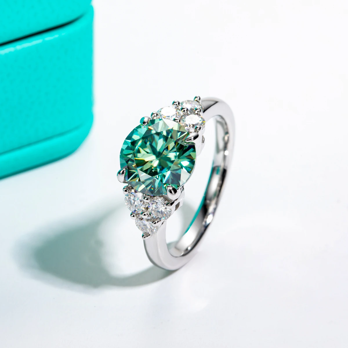 Stunning 3ct Blue-Green Moissanite Engagement Ring