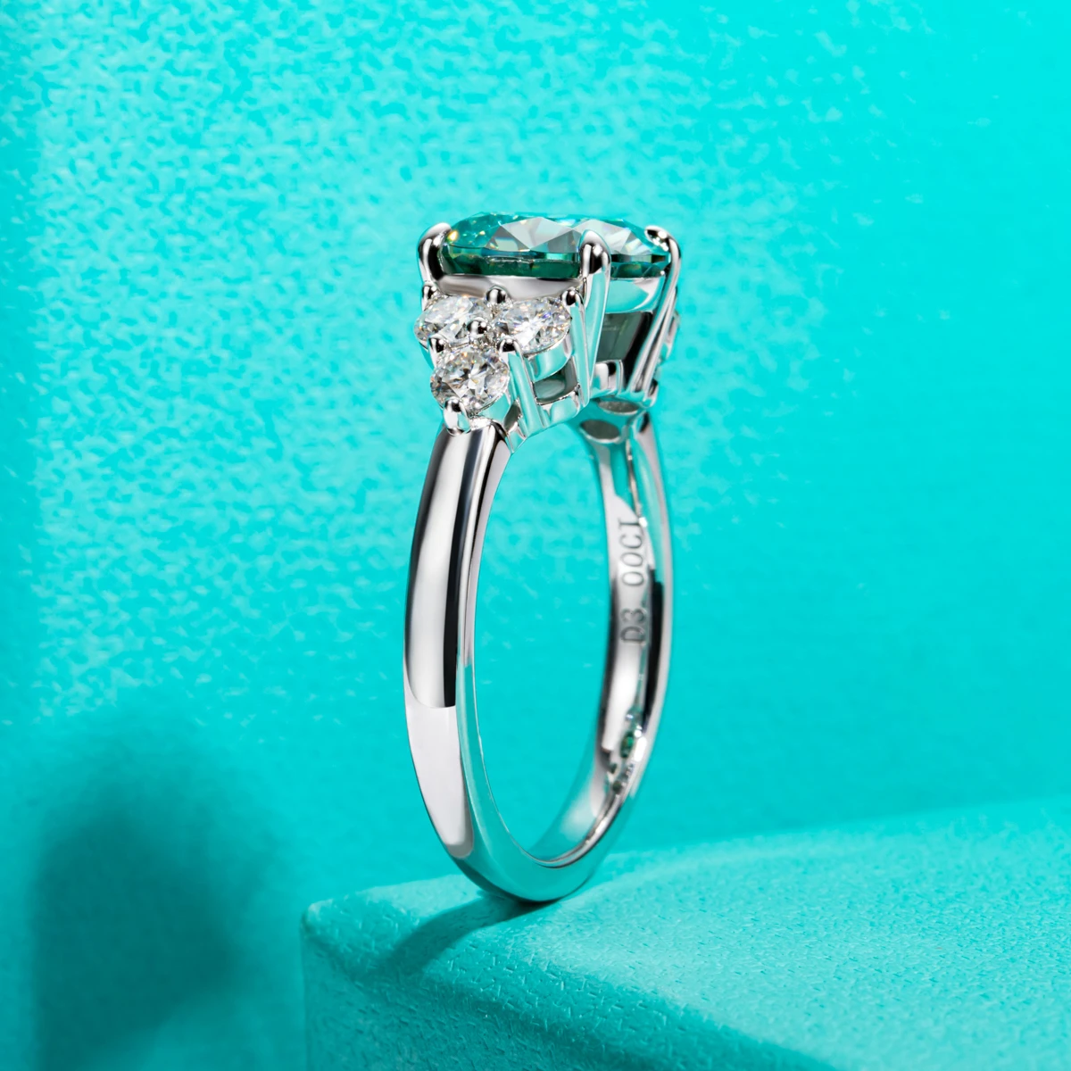 Stunning 3ct Blue-Green Moissanite Engagement Ring