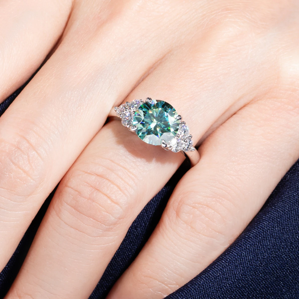 Stunning 3ct Blue-Green Moissanite Engagement Ring