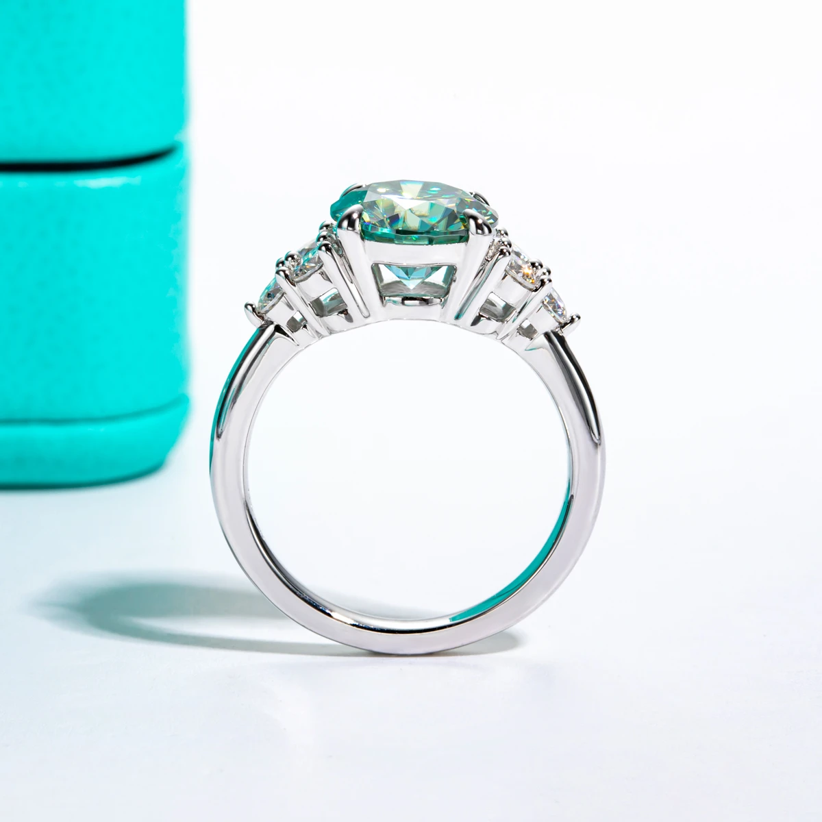 Stunning 3ct Blue-Green Moissanite Engagement Ring