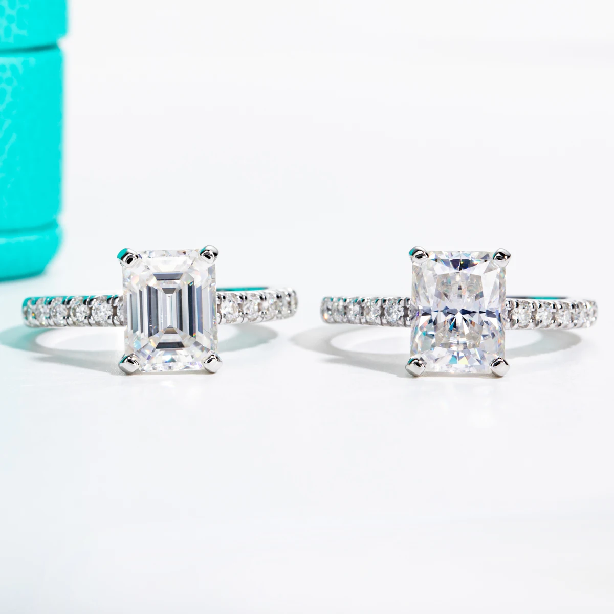 3ct D Color Radiant Cut Moissanite Ring 18K Gold Plated Silver