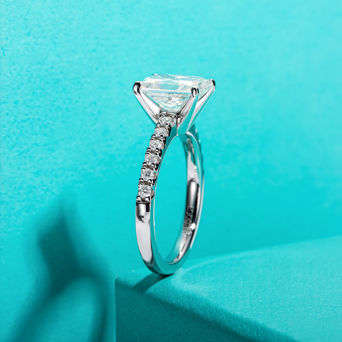 3ct D Color Radiant Cut Moissanite Ring 18K Gold Plated Silver
