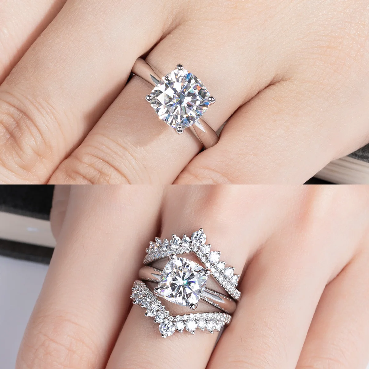 3.5ct Cushion Cut D Color Moissanite Engagement Ring