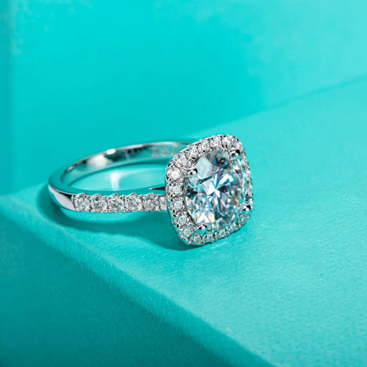 3ct Round Cut D Color Moissanite Halo Engagement Ring 18K Gold Plated