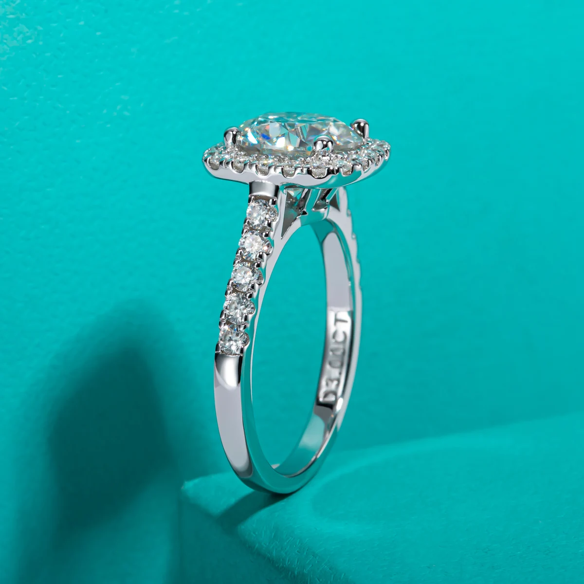 3ct Round Cut D Color Moissanite Halo Engagement Ring 18K Gold Plated