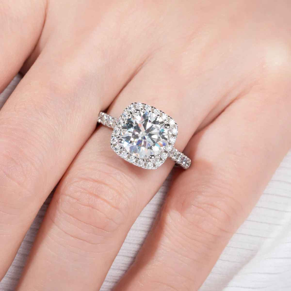 3ct Round Cut D Color Moissanite Halo Engagement Ring 18K Gold Plated