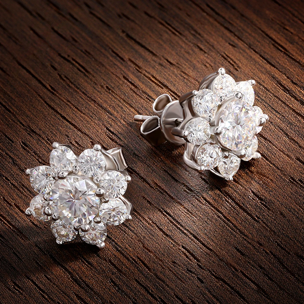 Floral Moissanite Diamond Earrings in 18K White Gold