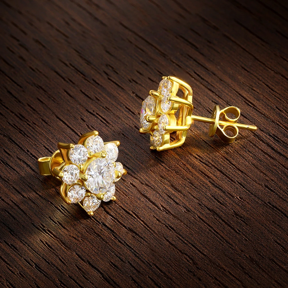 Floral Moissanite Diamond Earrings in 18K White Gold
