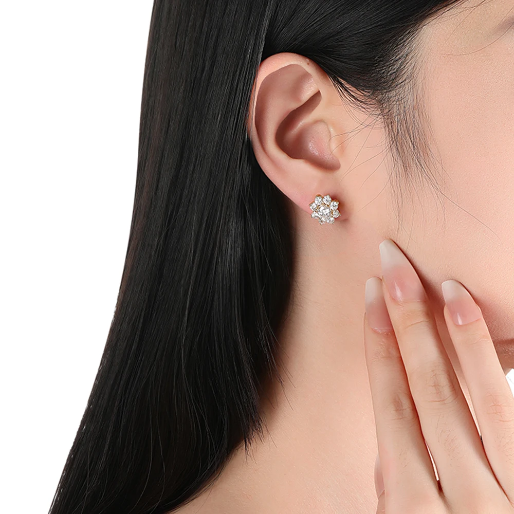 Floral Moissanite Diamond Earrings in 18K White Gold