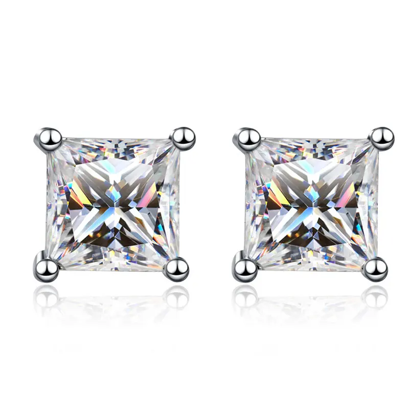 Elegant Princess Cut Moissanite Diamond Earrings in 18K White Gold