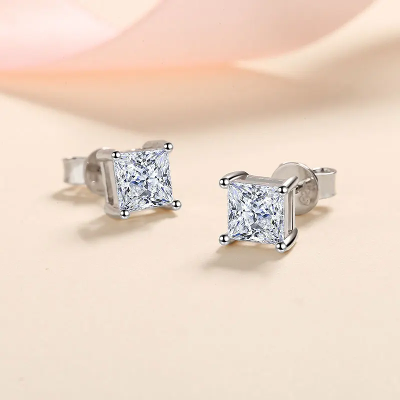 Elegant Princess Cut Moissanite Diamond Earrings in 18K White Gold