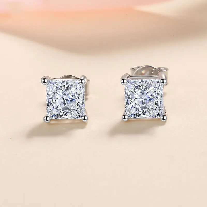 Elegant Princess Cut Moissanite Diamond Earrings in 18K White Gold