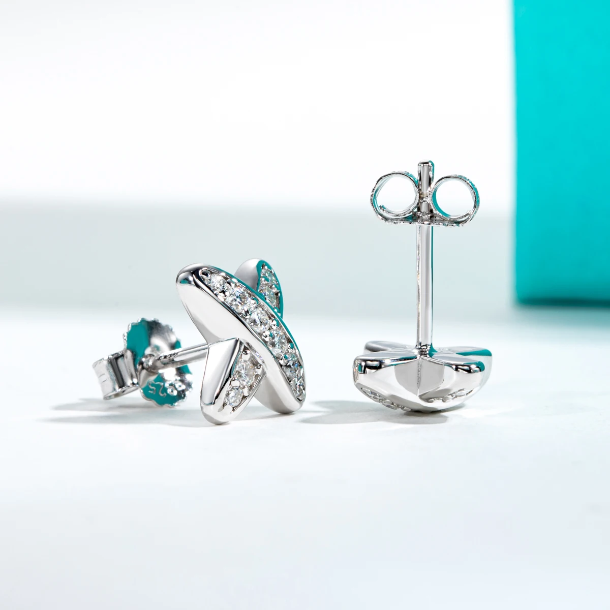 Moissanite Diamond Cross Stud Earrings in 18K White Gold