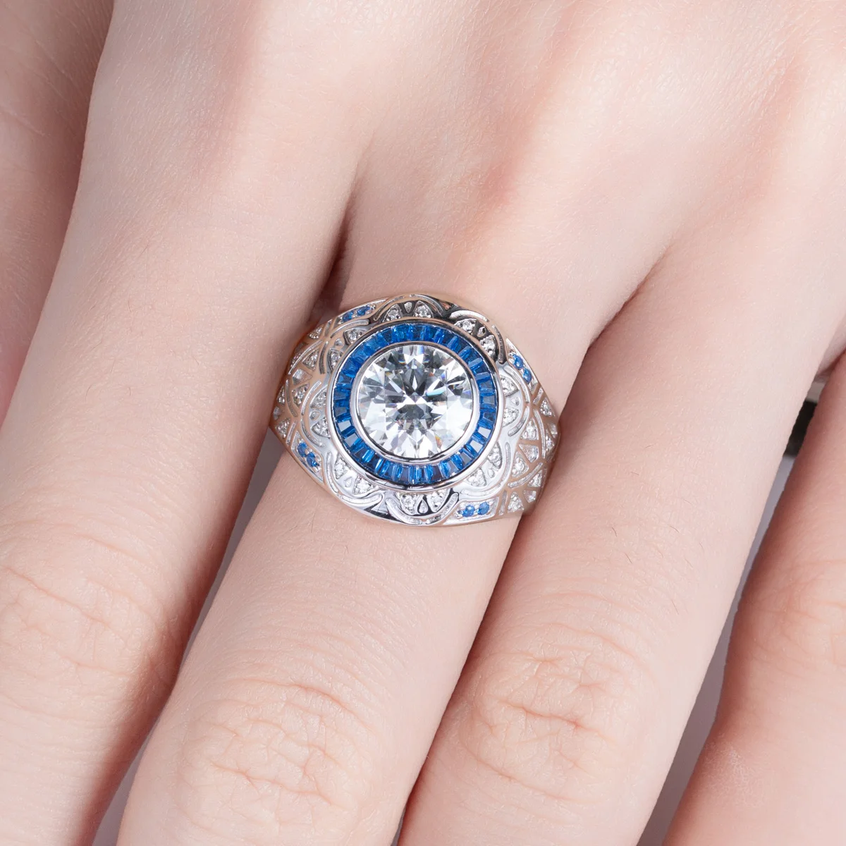 3ct D Color Moissanite Men’s Ring in 18K Gold