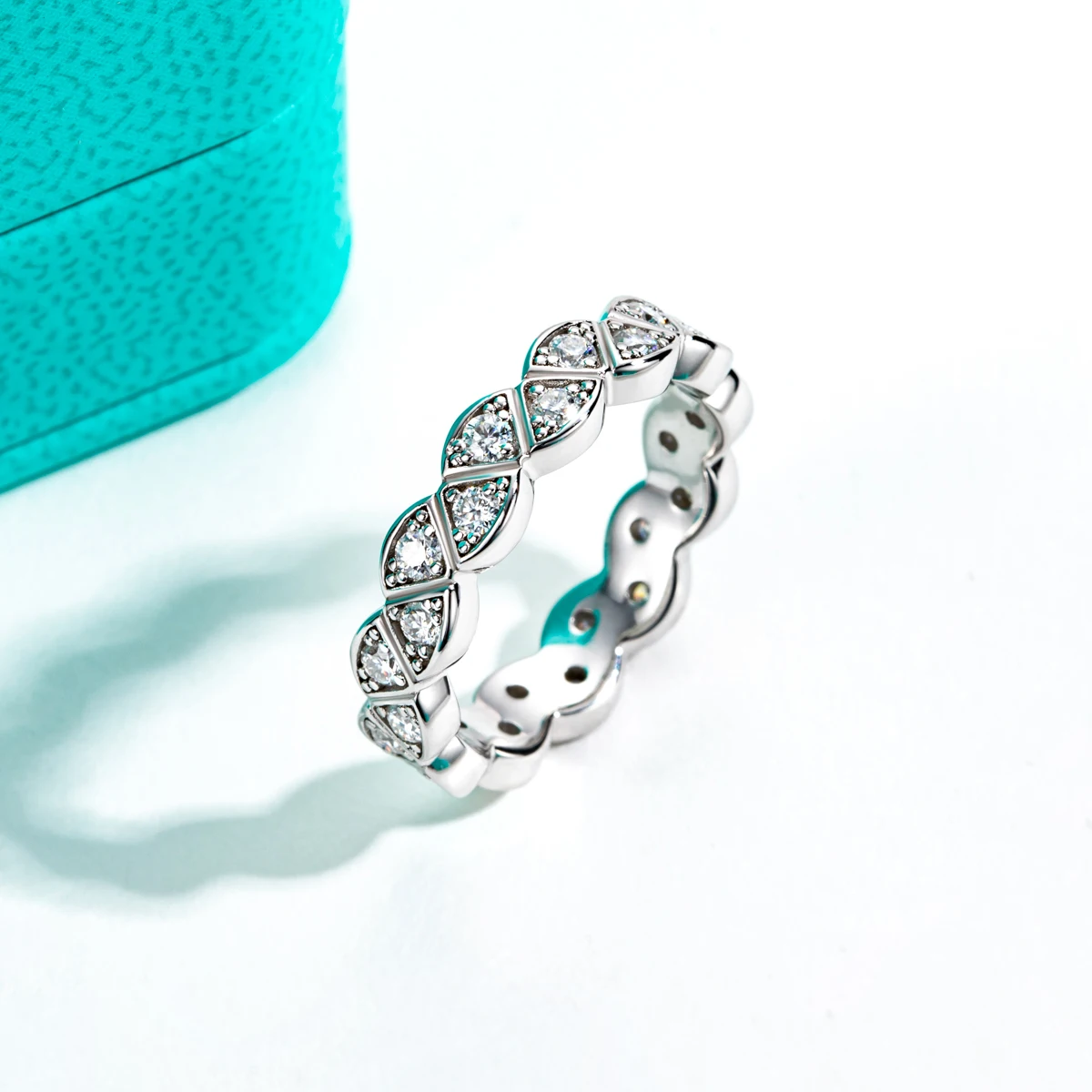 Moissanite Leaf Eternity Wedding Band 18K White Gold Plated
