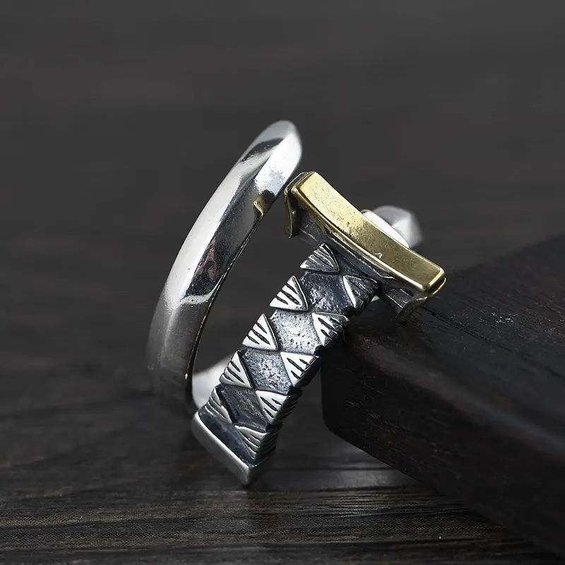 Vintage S925 Sterling Silver Men's Ring - Thai Silver Sword Design, Fashion Punk Jewelry