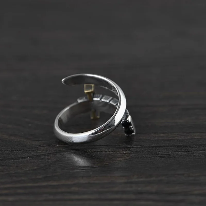 Vintage S925 Sterling Silver Men's Ring - Thai Silver Sword Design, Fashion Punk Jewelry