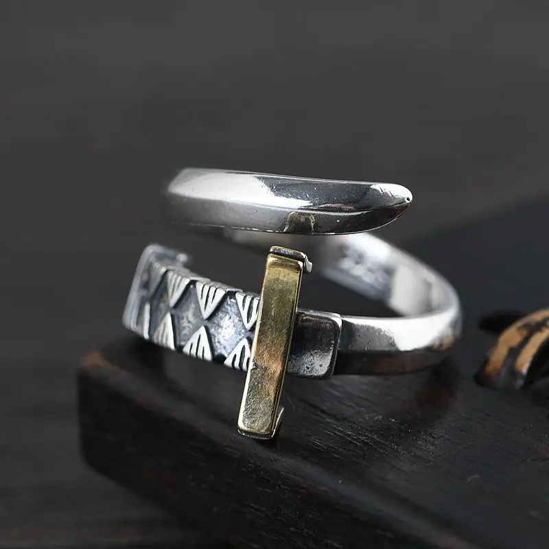 Vintage S925 Sterling Silver Men's Ring - Thai Silver Sword Design, Fashion Punk Jewelry