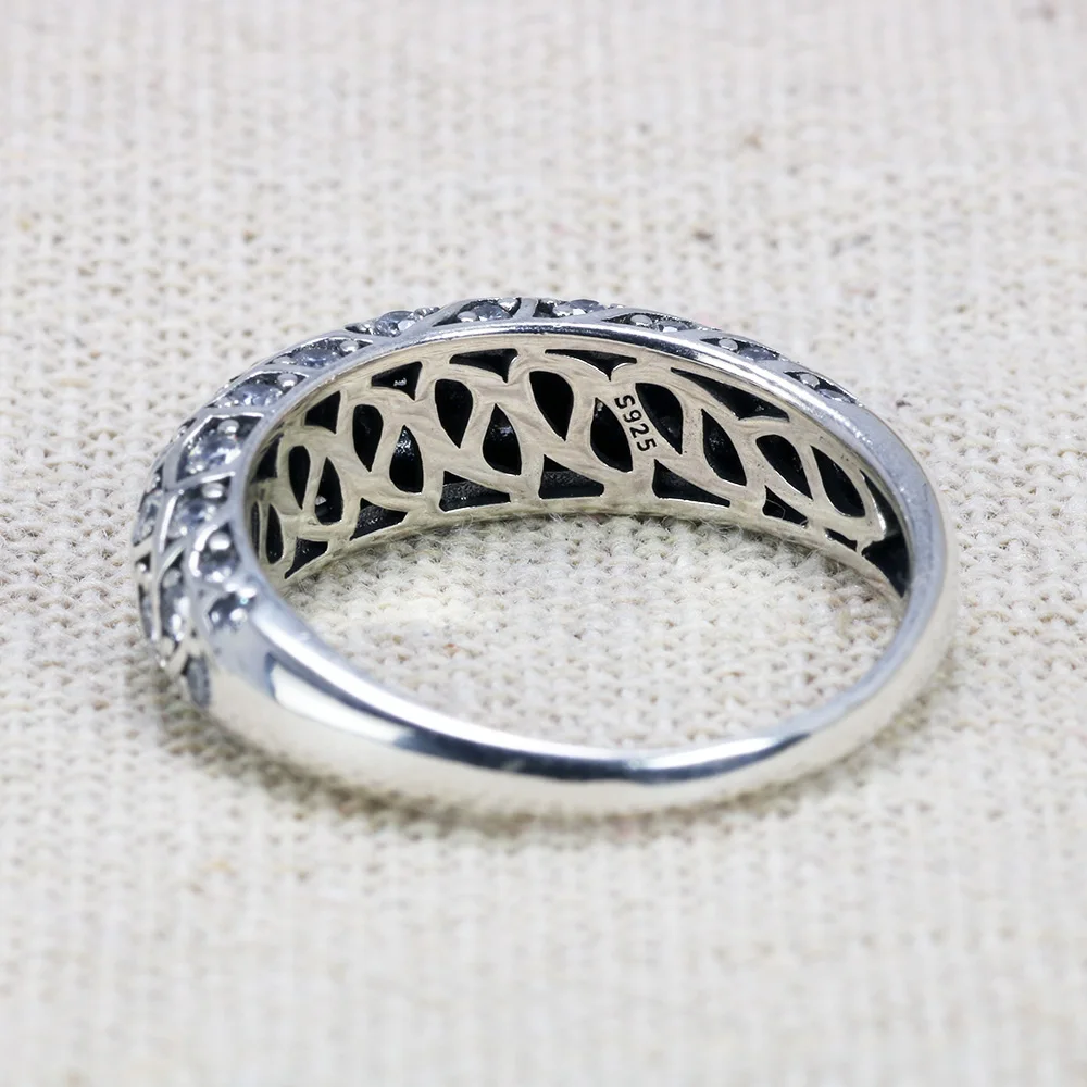Luxury 925 Sterling Silver Ring for Women - Elegant Inlaid Zircon Stone Vintage Floral Design