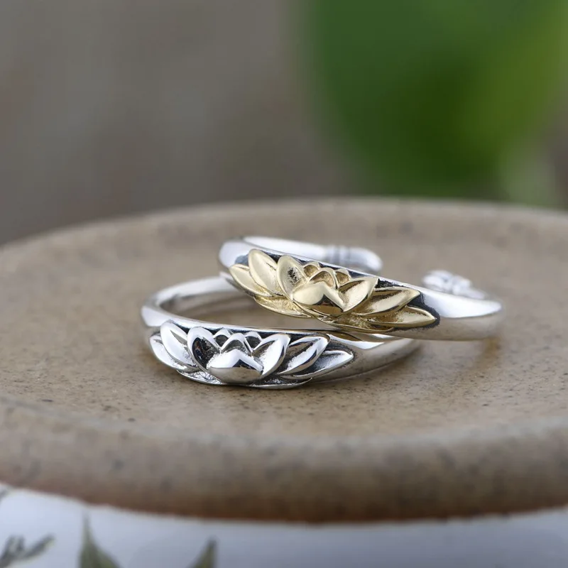 Vintage 925 Sterling Silver Lotus Ring for Women