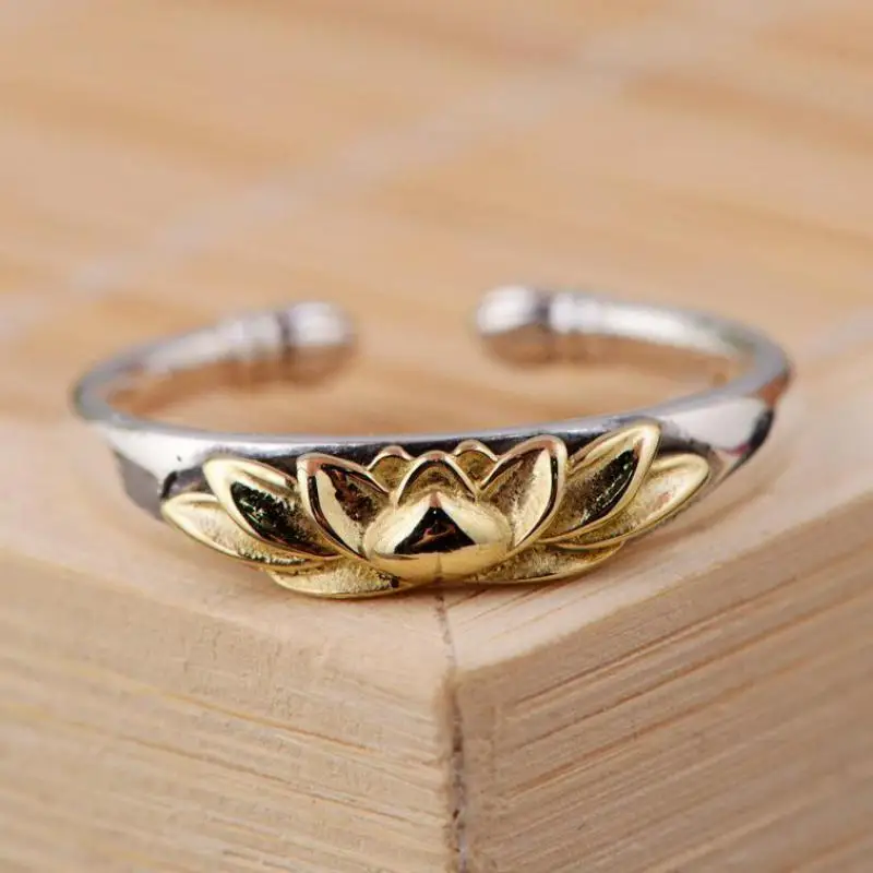 Vintage 925 Sterling Silver Lotus Ring for Women
