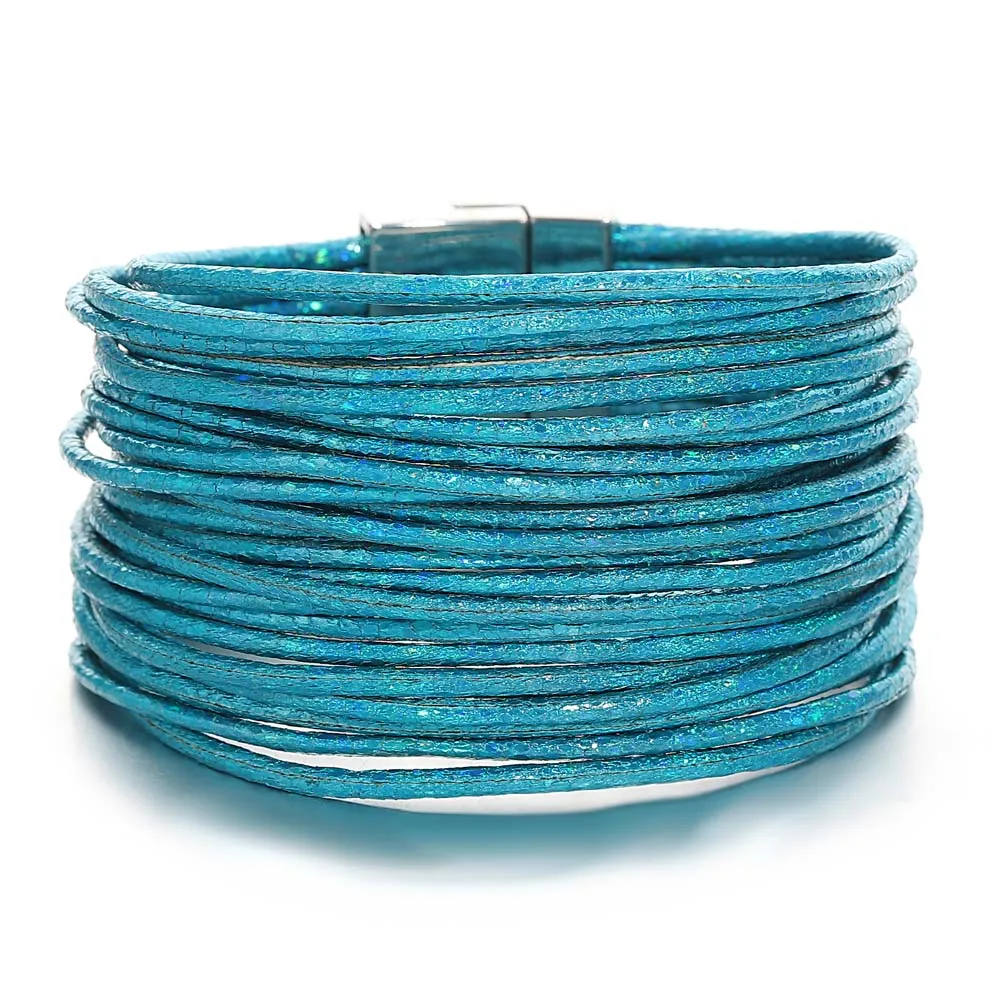Boho Glitter Filled Slim Strips Leather Bracelet