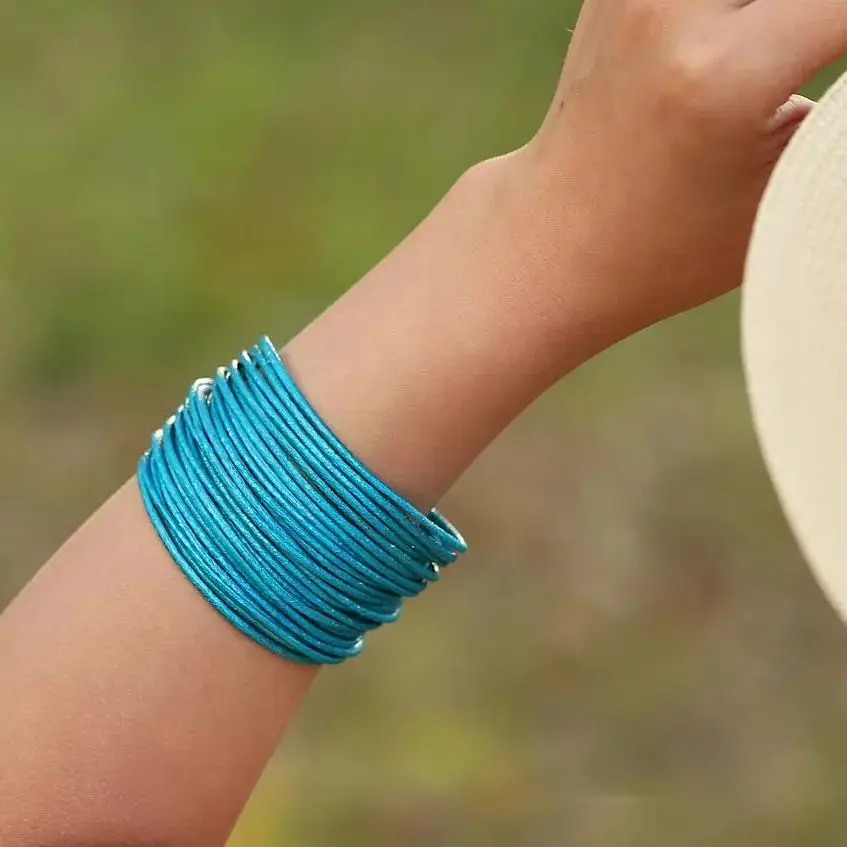 Boho Glitter Filled Slim Strips Leather Bracelet