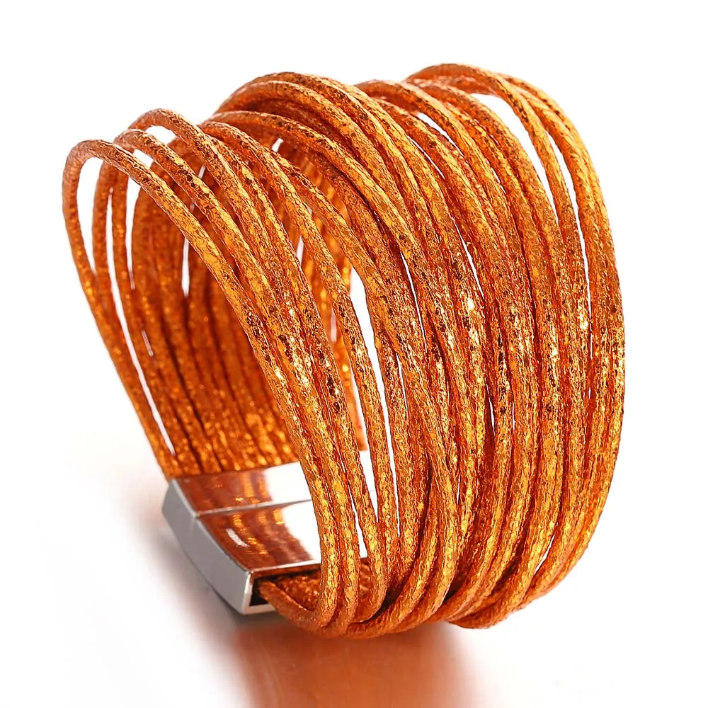 Boho Glitter Filled Slim Strips Leather Bracelet