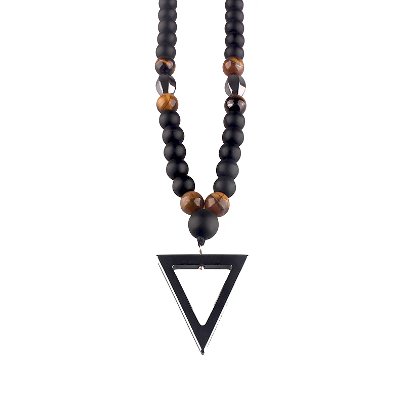 Retro Black Long Necklace Tiger Eye Beads