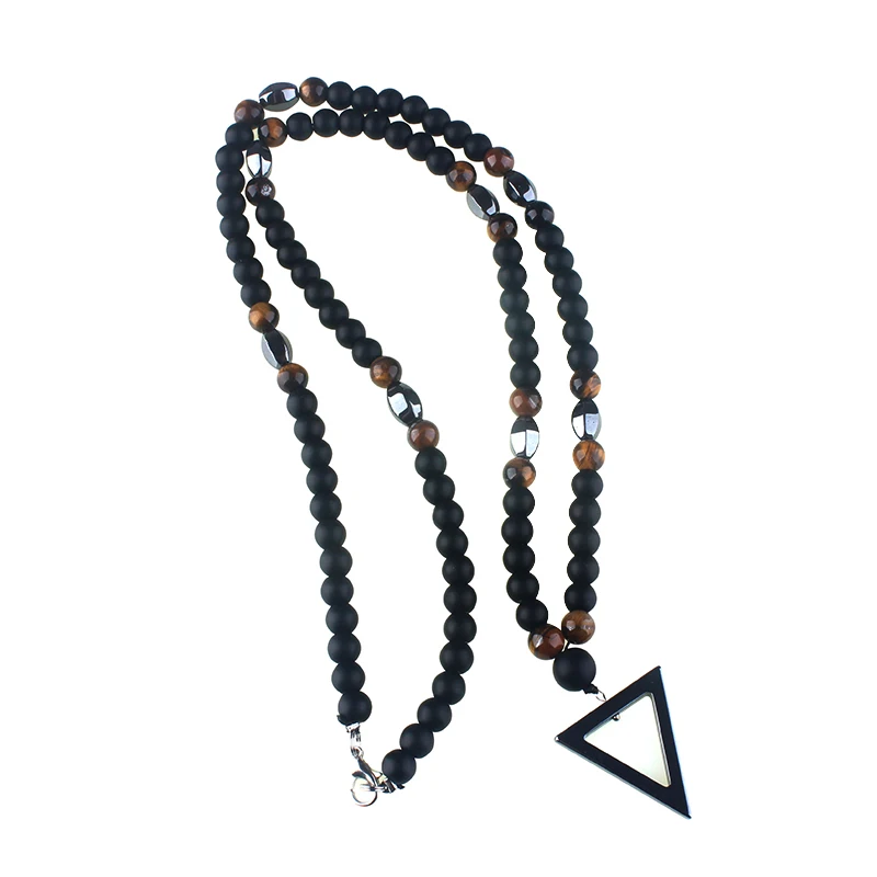Retro Black Long Necklace Tiger Eye Beads