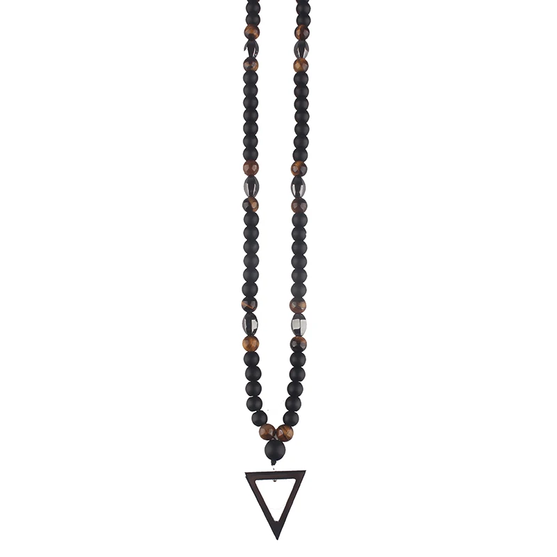 Retro Black Long Necklace Tiger Eye Beads