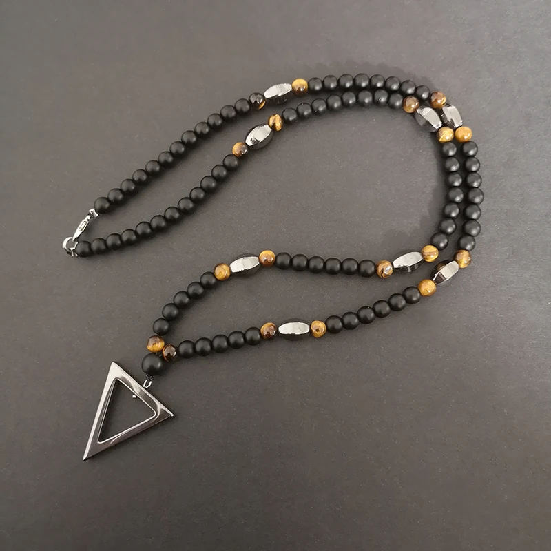 Retro Black Long Necklace Tiger Eye Beads