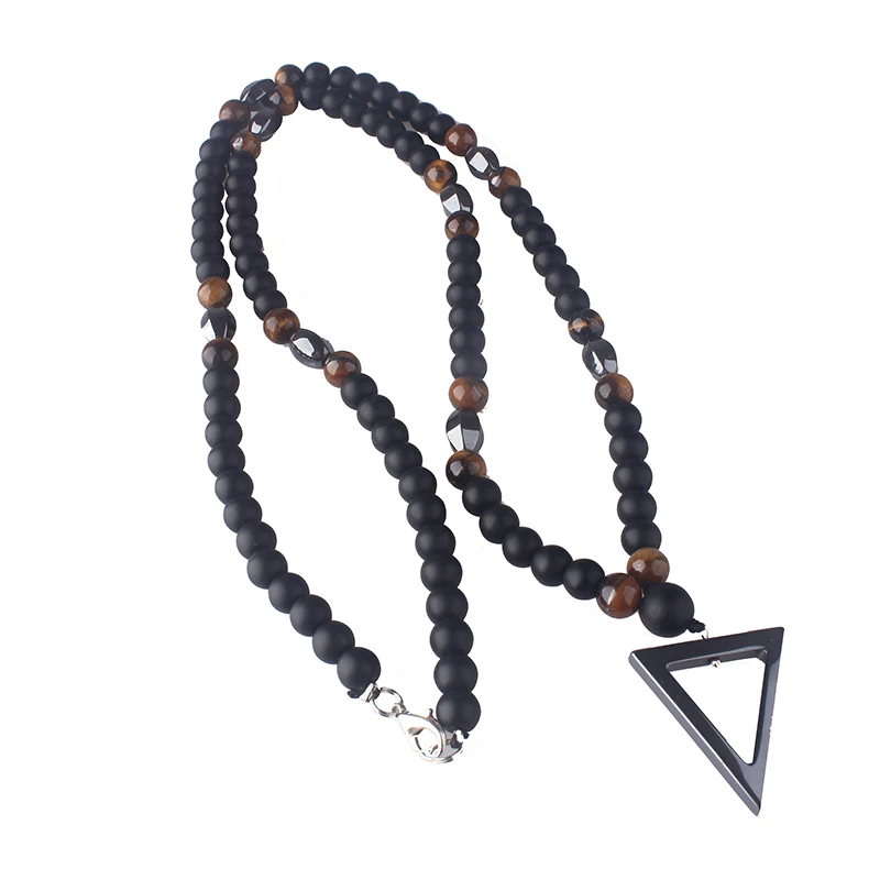 Retro Black Long Necklace Tiger Eye Beads