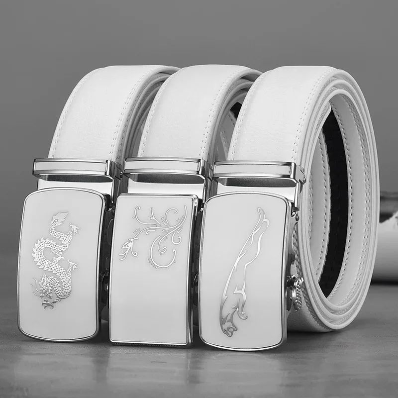 White Fashion Belt with Automatic Buckle