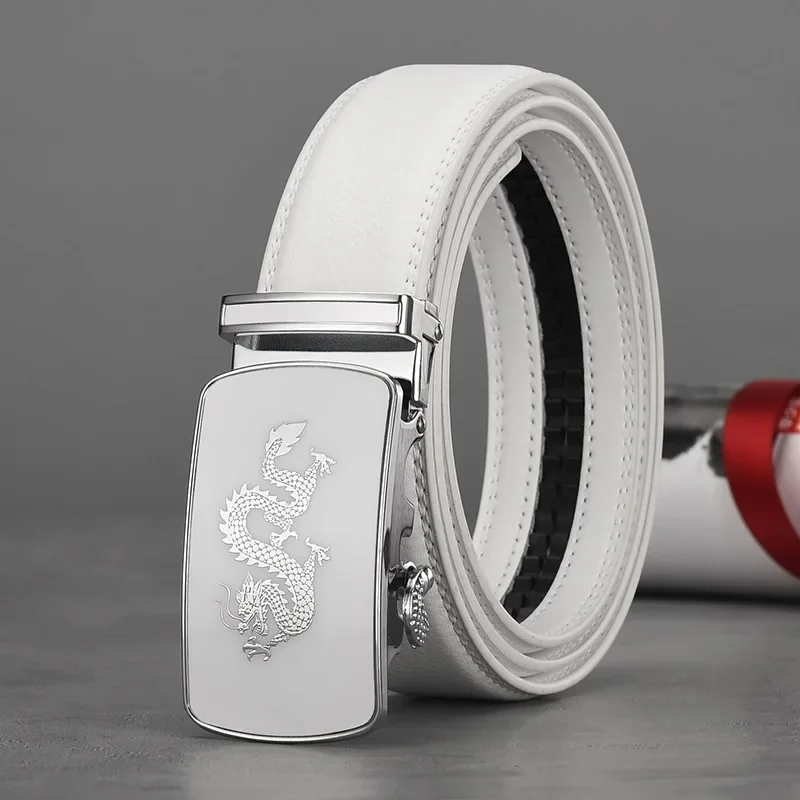 White Fashion Belt with Automatic Buckle