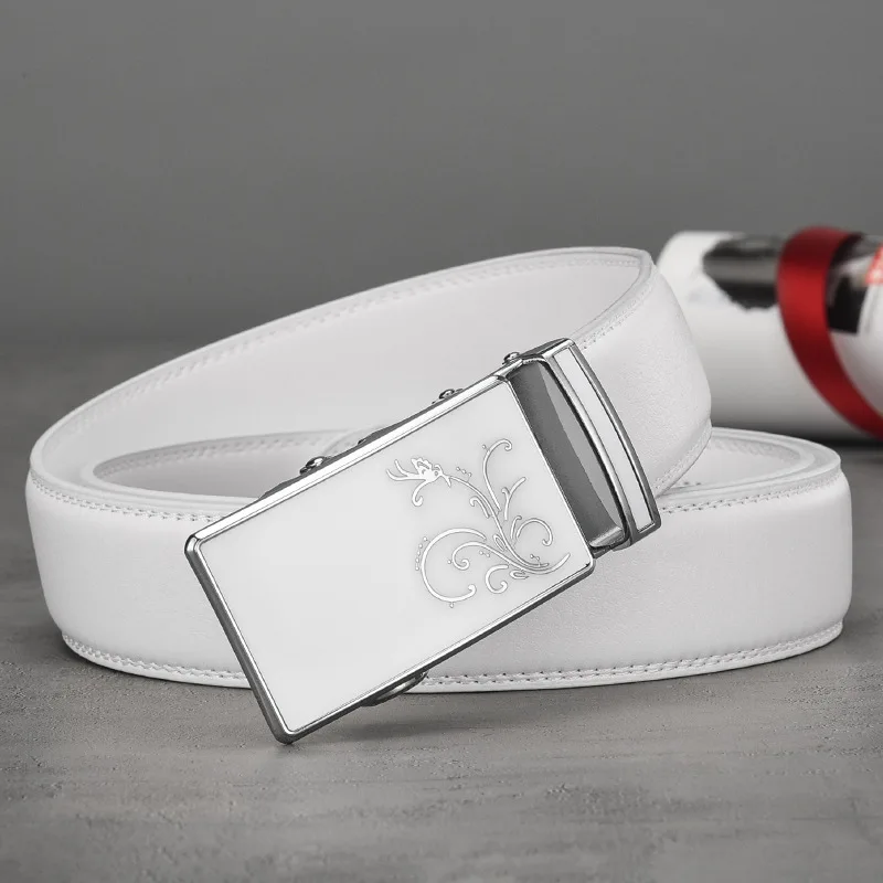 White Fashion Belt with Automatic Buckle