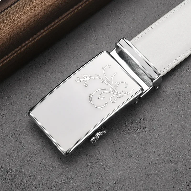 White Fashion Belt with Automatic Buckle