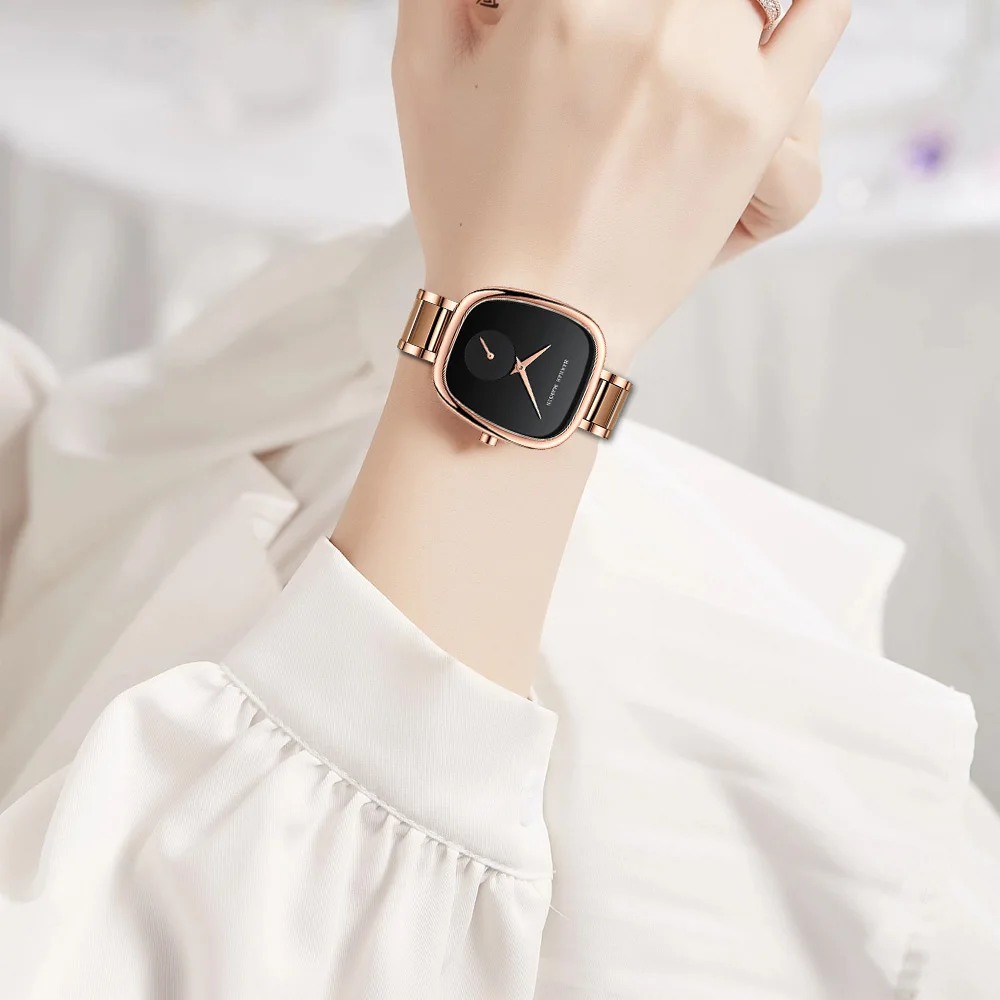 Women's Rose Gold Black Minimalist Watch