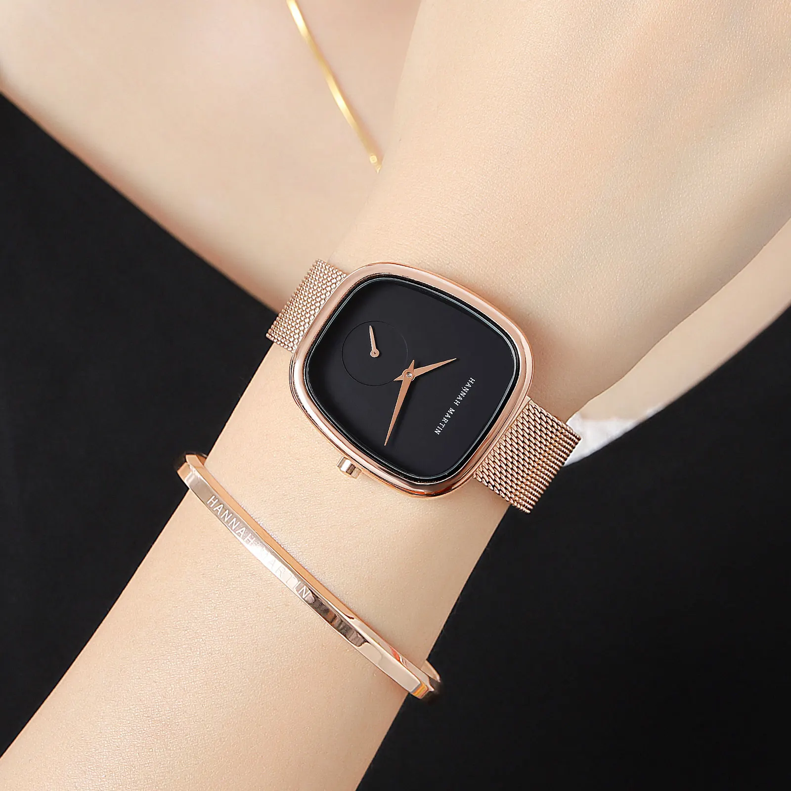 Women's Rose Gold Black Minimalist Watch