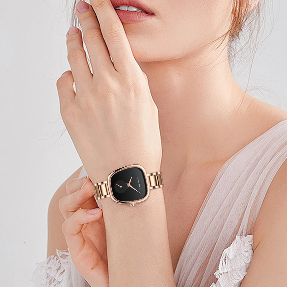 Women's Rose Gold Black Minimalist Watch