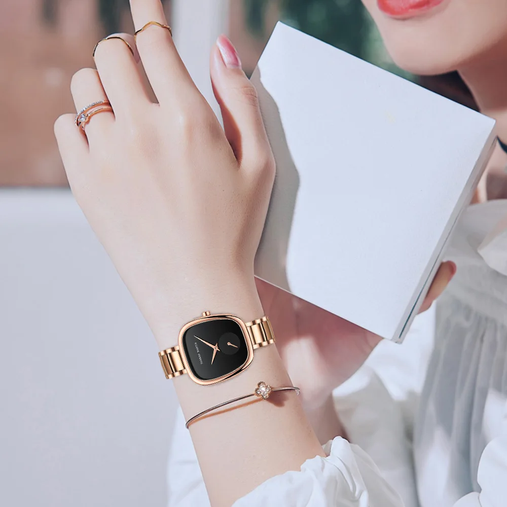 Women's Rose Gold Black Minimalist Watch