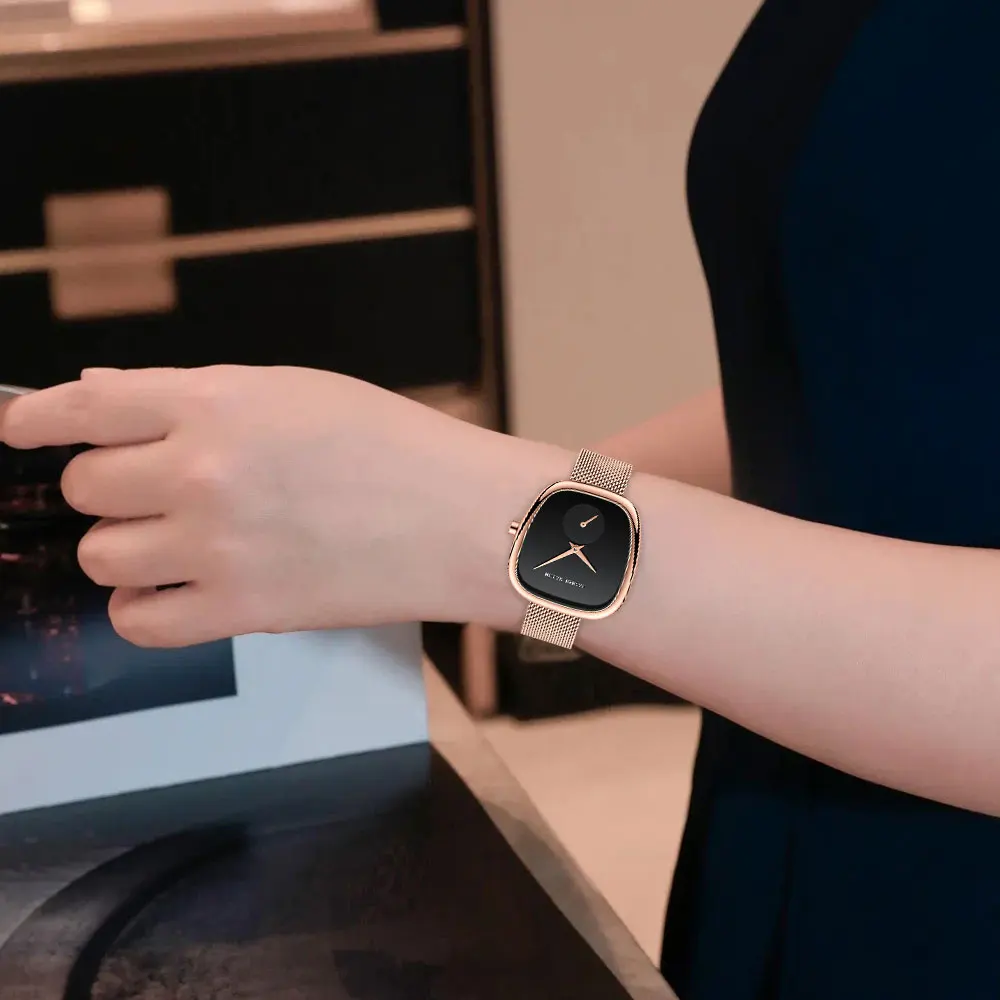 Women's Rose Gold Black Minimalist Watch