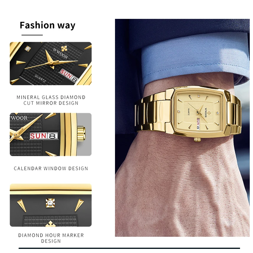 WWOOR 2024 New Square Men's Gold Watch
