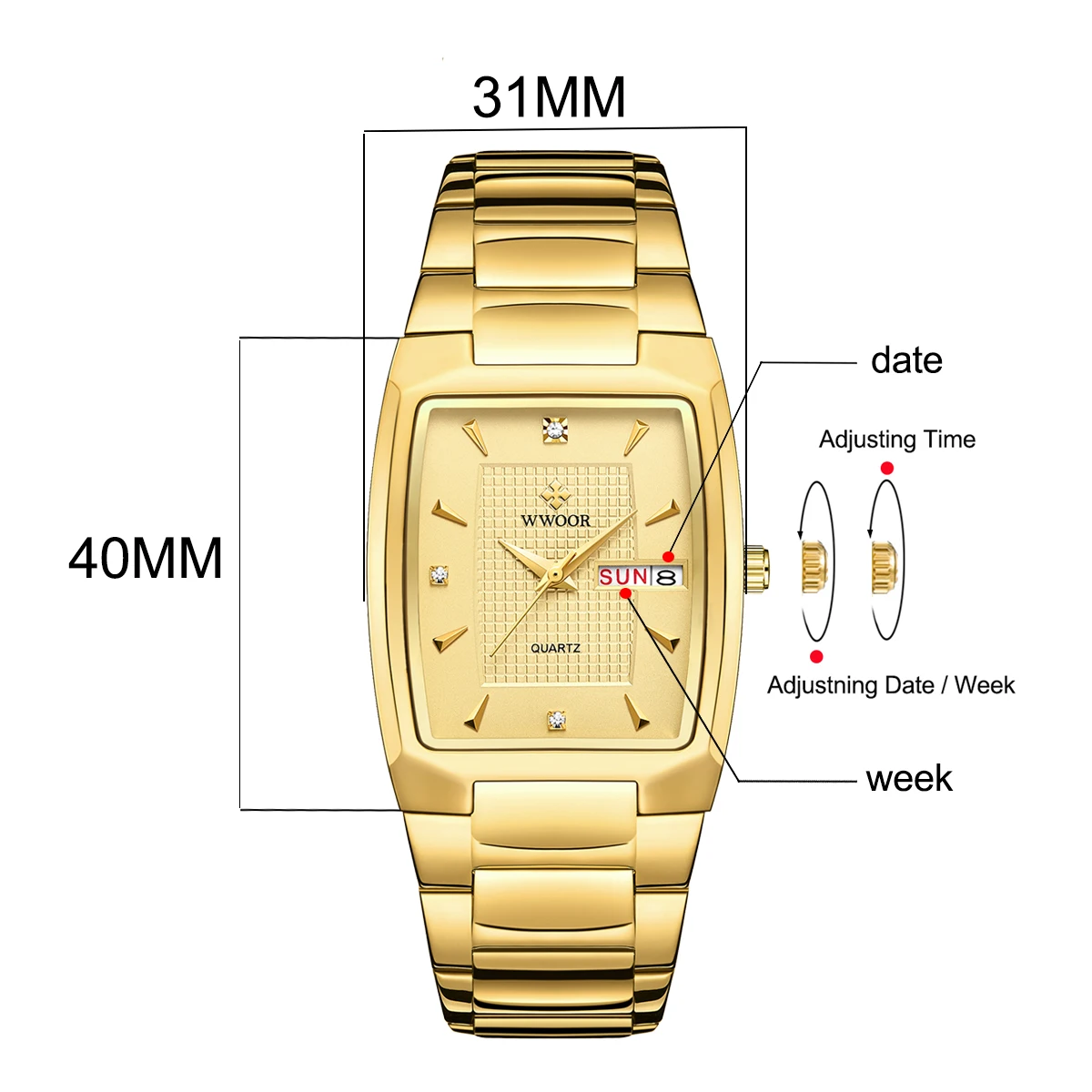 WWOOR 2024 New Square Men's Gold Watch