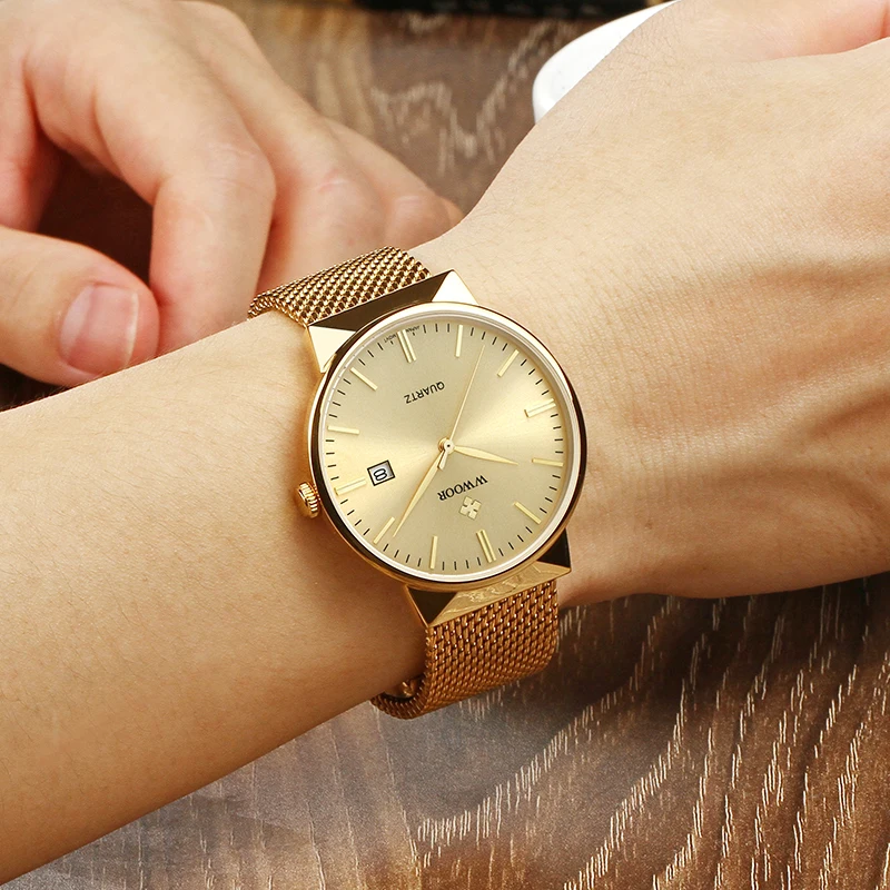 2024 Men's Simple Slim Gold Mesh Watch