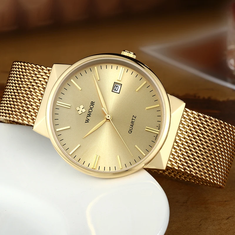 2024 Men's Simple Slim Gold Mesh Watch