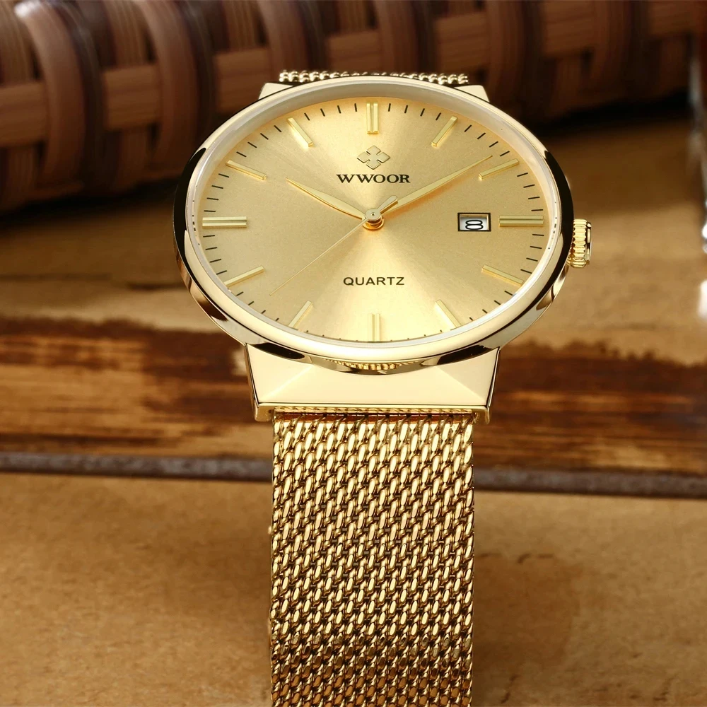 2024 Men's Simple Slim Gold Mesh Watch