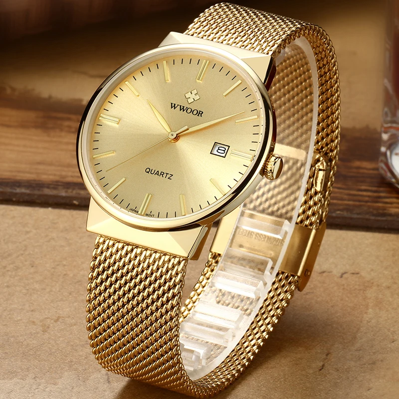 2024 Men's Simple Slim Gold Mesh Watch