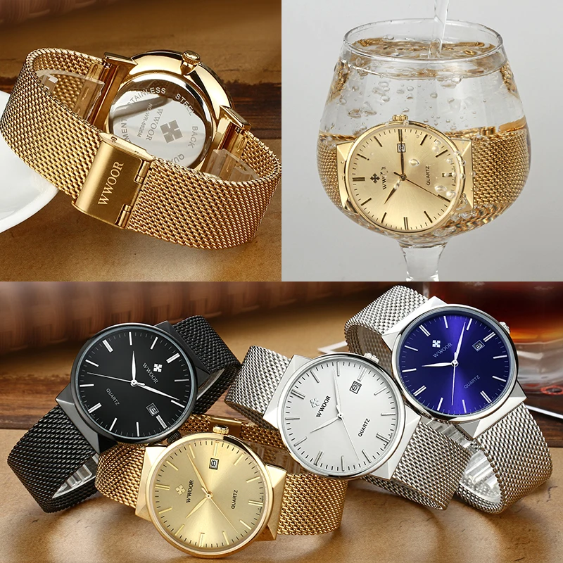 2024 Men's Simple Slim Gold Mesh Watch